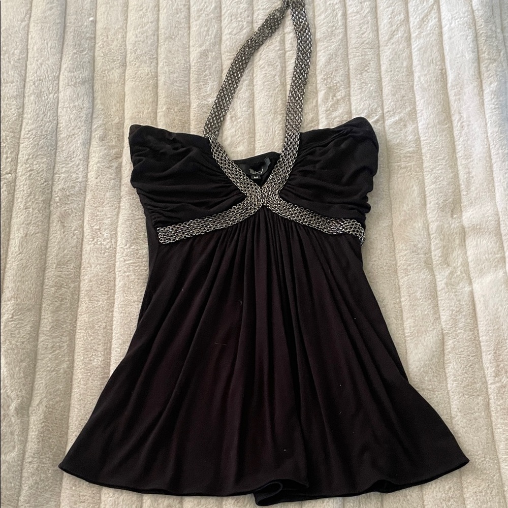 Sky Black Halter Top with Silver Accents